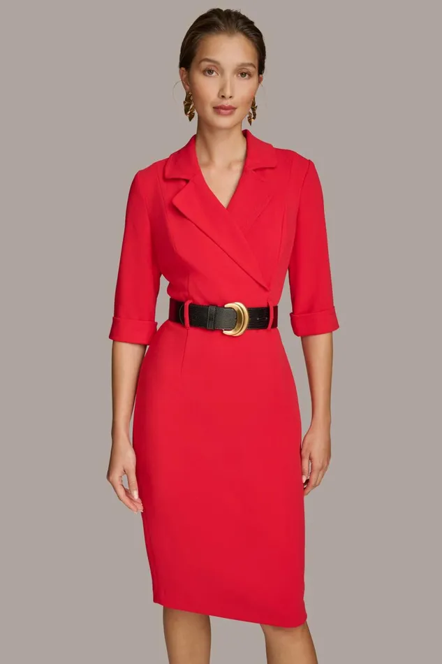 Women Donna Karan Dresses And Jumpsuits BELTED SHEATH DRESS Red