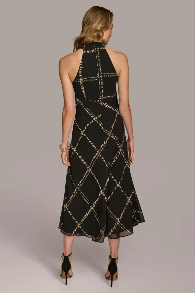 Women Donna Karan Dresses And Jumpsuits CHIFFON HALTER MIDI DRESS Blacksand Multi