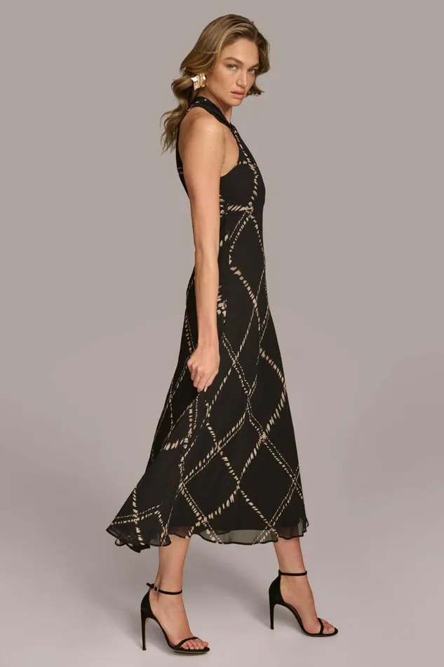 Women Donna Karan Dresses And Jumpsuits CHIFFON HALTER MIDI DRESS Blacksand Multi