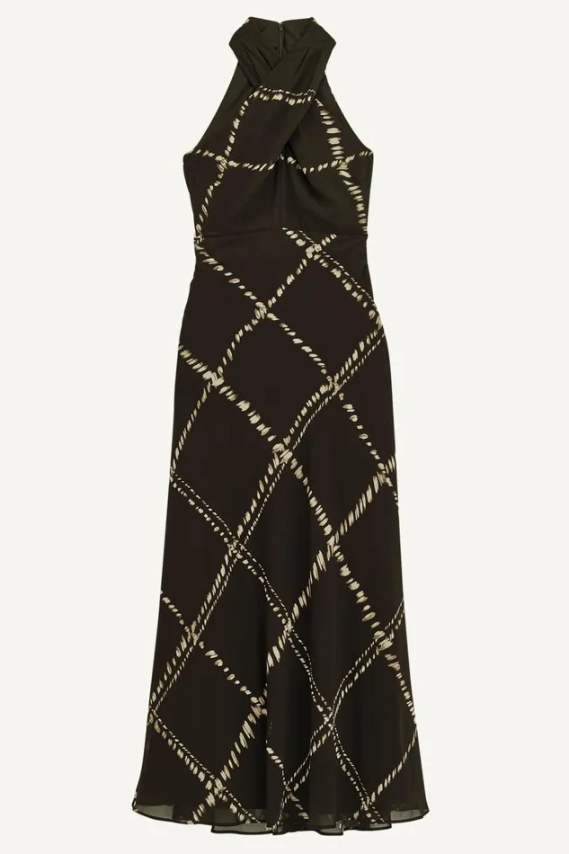 Women Donna Karan Dresses And Jumpsuits CHIFFON HALTER MIDI DRESS Blacksand Multi