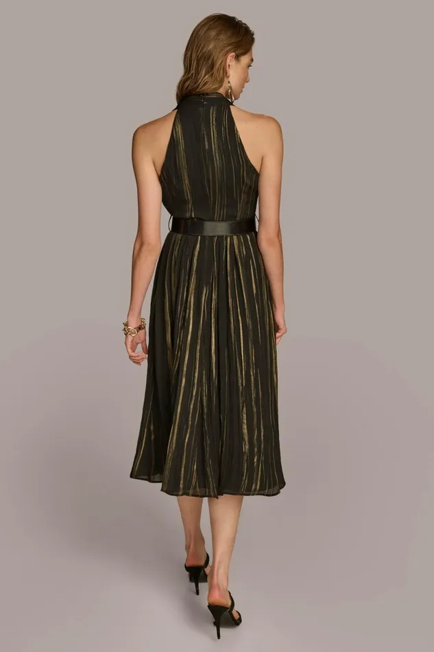 Women Donna Karan Dresses And Jumpsuits CHIFFON V NECK A LINE WITH BELT Black