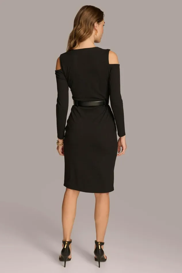 Women Donna Karan Dresses And Jumpsuits COLD SHOULDER DRESS WITH CHAIN BELT Black