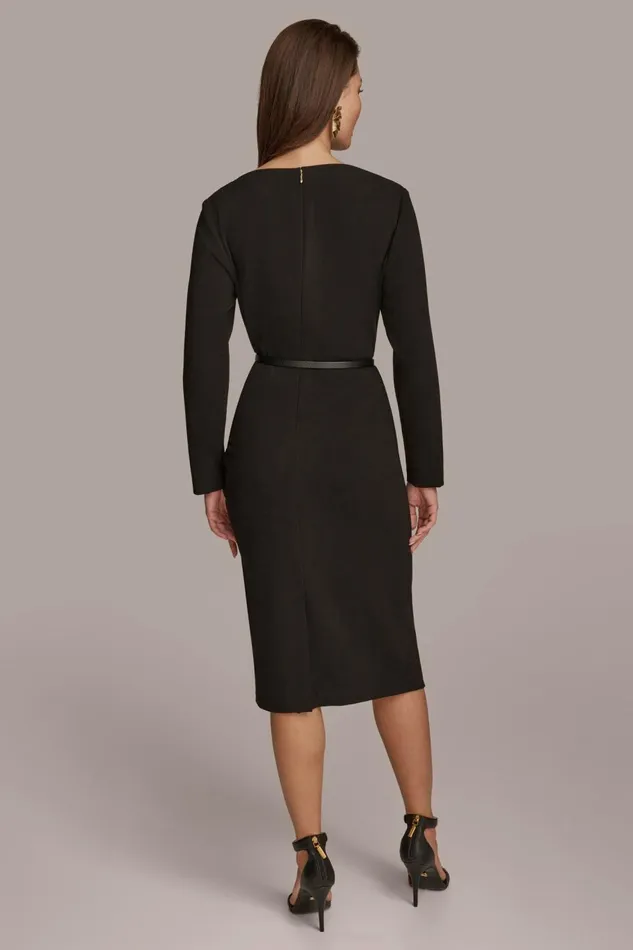Women Donna Karan Dresses And Jumpsuits COWL NECK BAR BELT DRESS Black