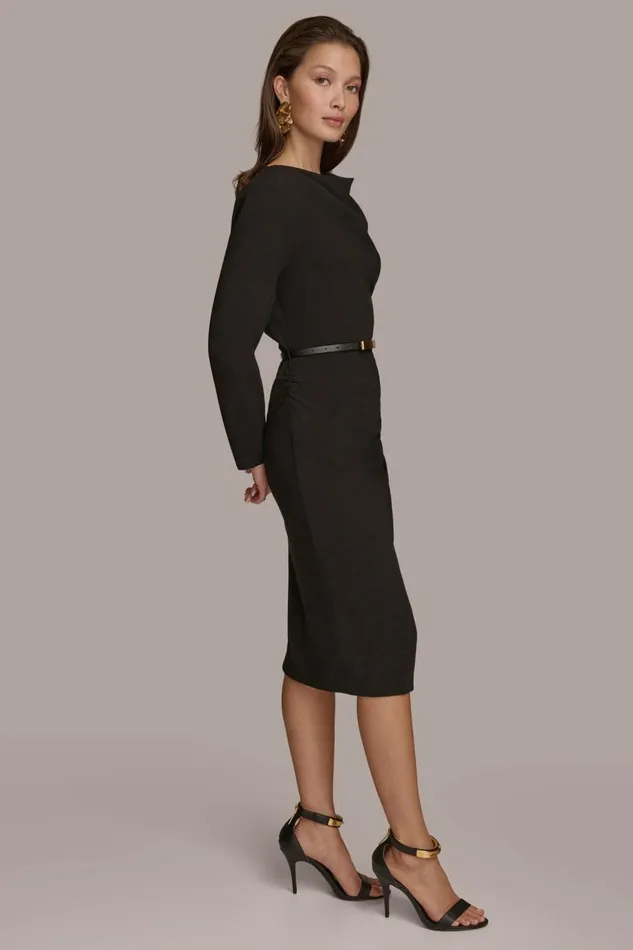 Women Donna Karan Dresses And Jumpsuits COWL NECK BAR BELT DRESS Black