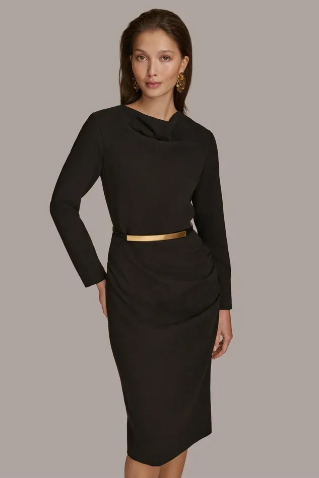 Women Donna Karan Dresses And Jumpsuits COWL NECK BAR BELT DRESS Black