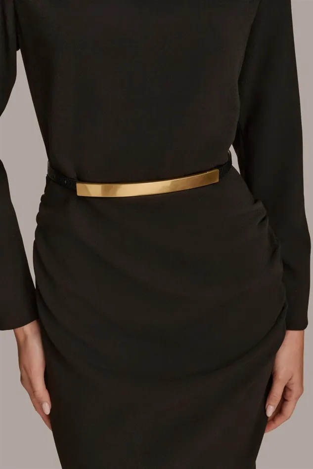 Women Donna Karan Dresses And Jumpsuits COWL NECK BAR BELT DRESS Black