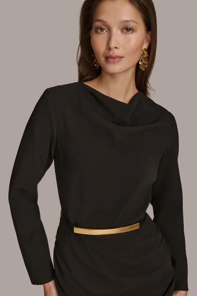 Women Donna Karan Dresses And Jumpsuits COWL NECK BAR BELT DRESS Black
