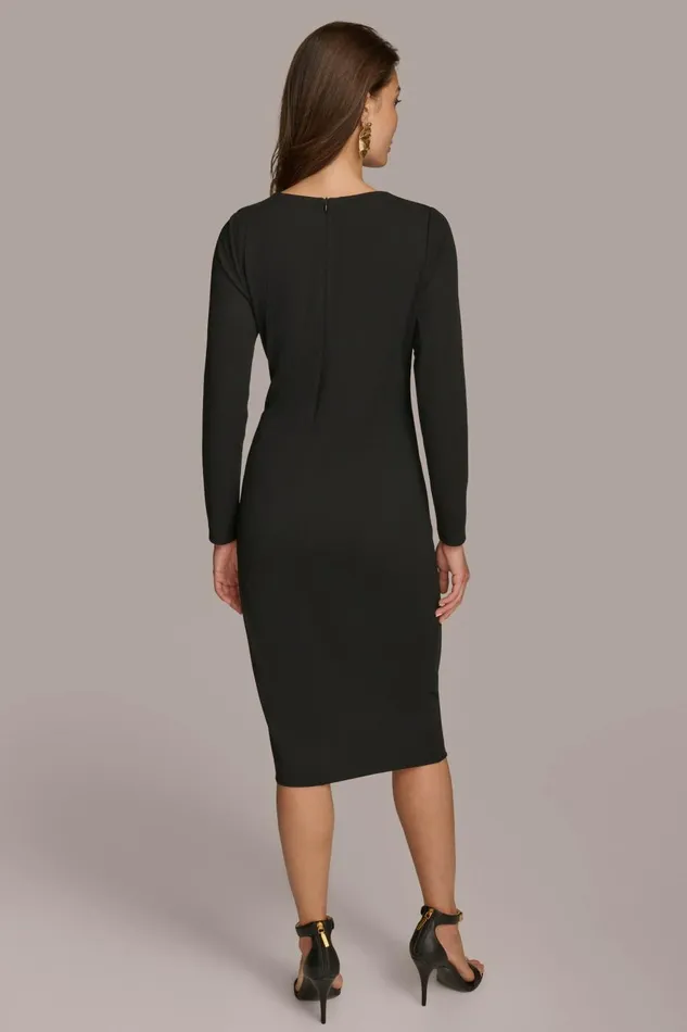 Women Donna Karan Dresses And Jumpsuits FITTED MIDI DRESS WITH BRUSHED HARDWARE DETAIL Black