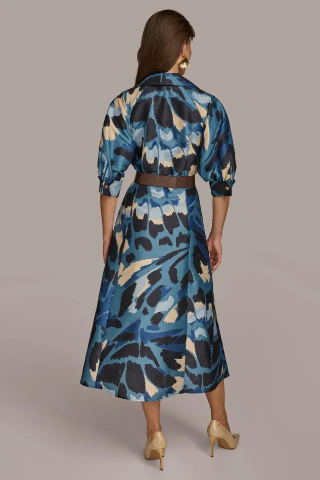Women Donna Karan Dresses And Jumpsuits FLORAL PRINT A LINE MIDI SHIRT DRESS Horizon Multi