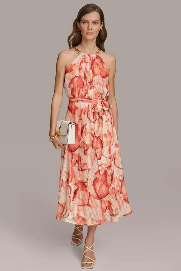 Women Donna Karan Dresses And Jumpsuits HALTER CHAIN NECK ALINE DRESS Terracotta Multi Women Donna Karan Dresses And Jumpsuits HALTER CHAIN NECK ALINE DRESS Terracotta Multi