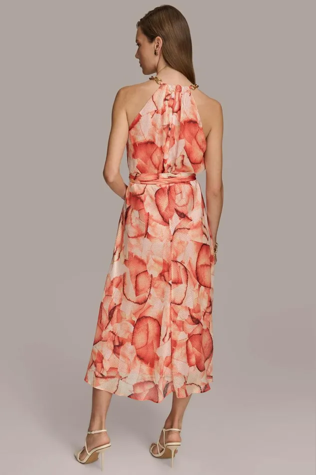 Women Donna Karan Dresses And Jumpsuits HALTER CHAIN NECK ALINE DRESS Terracotta Multi