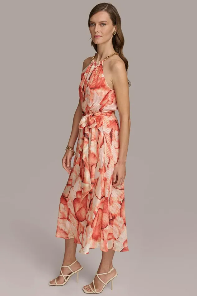 Women Donna Karan Dresses And Jumpsuits HALTER CHAIN NECK ALINE DRESS Terracotta Multi
