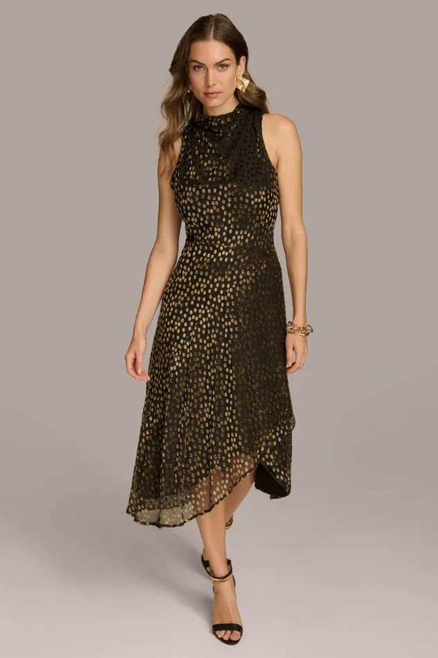 Women Donna Karan Dresses And Jumpsuits HIGH COWL NECK DRESS Blackgold Multi