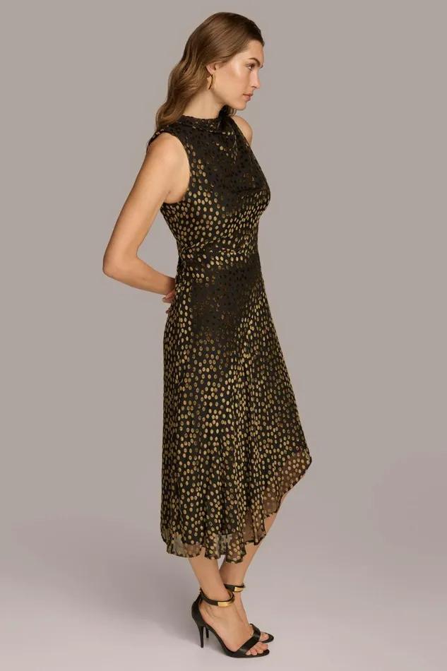 Women Donna Karan Dresses And Jumpsuits HIGH COWL NECK DRESS Blackgold Multi