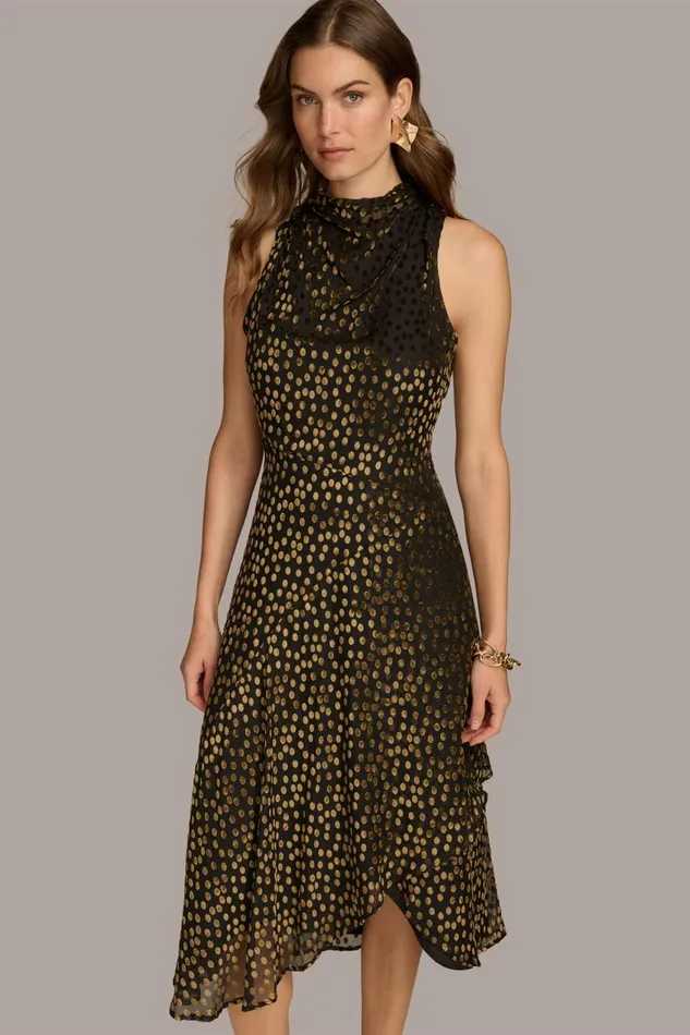 Women Donna Karan Dresses And Jumpsuits HIGH COWL NECK DRESS Blackgold Multi