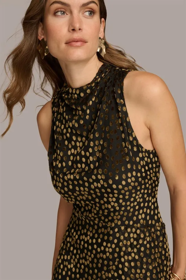 Women Donna Karan Dresses And Jumpsuits HIGH COWL NECK DRESS Blackgold Multi