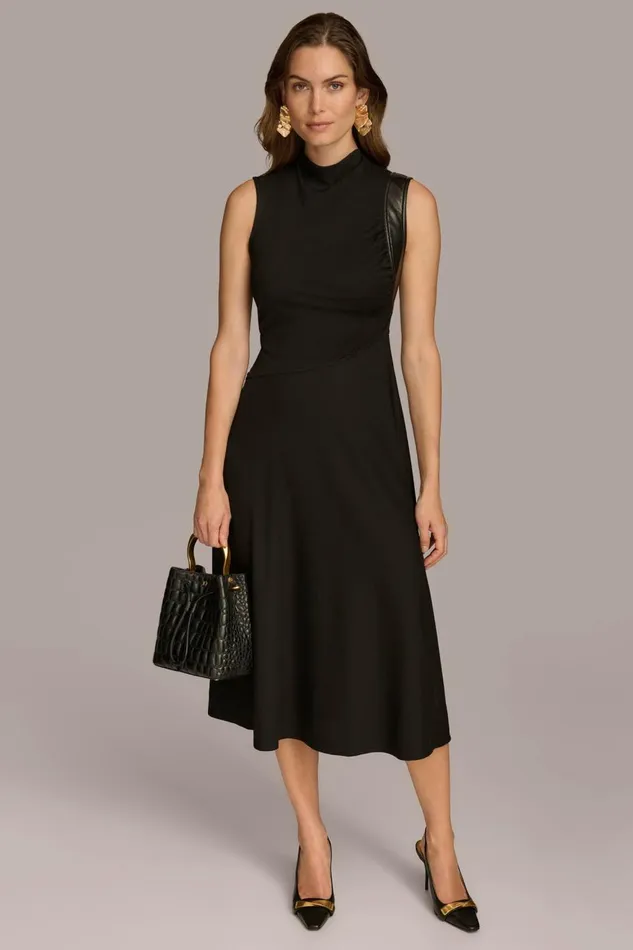 Women Donna Karan Dresses And Jumpsuits MOCK NECK A LINE MIDI DRESS Black