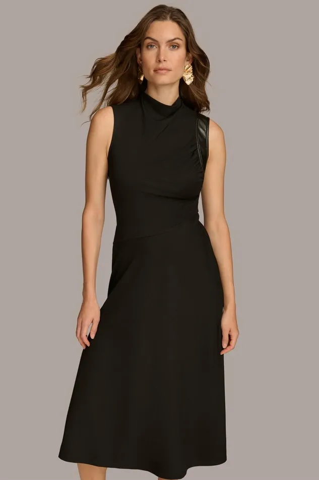Women Donna Karan Dresses And Jumpsuits MOCK NECK A LINE MIDI DRESS Black