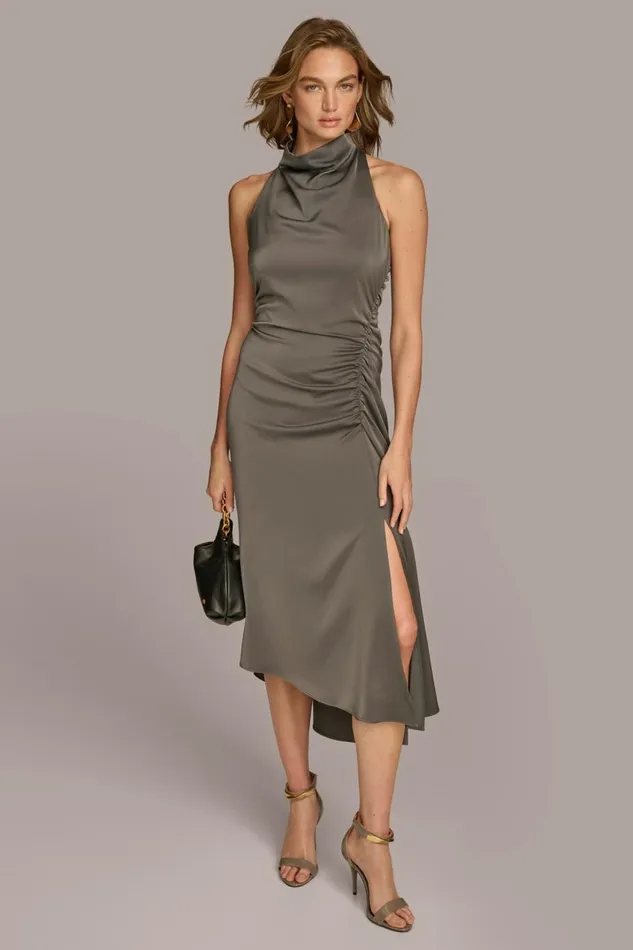Women Donna Karan Dresses And Jumpsuits MOCK NECK A LINE MIDI DRESS Iron