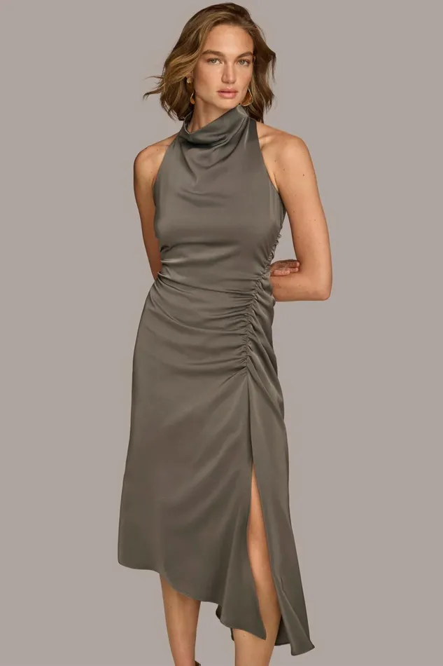 Women Donna Karan Dresses And Jumpsuits MOCK NECK A LINE MIDI DRESS Iron