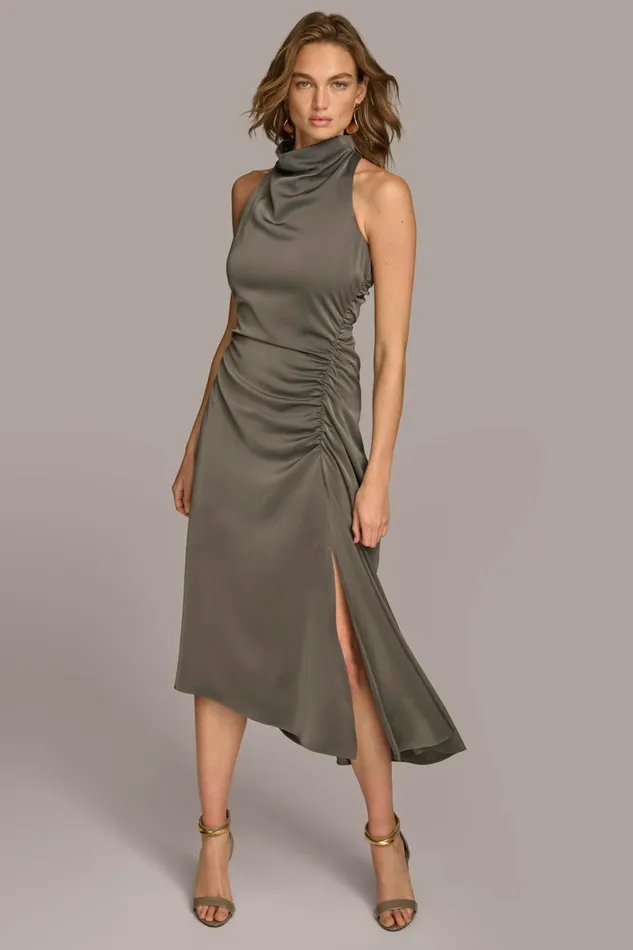 Women Donna Karan Dresses And Jumpsuits MOCK NECK A LINE MIDI DRESS Iron