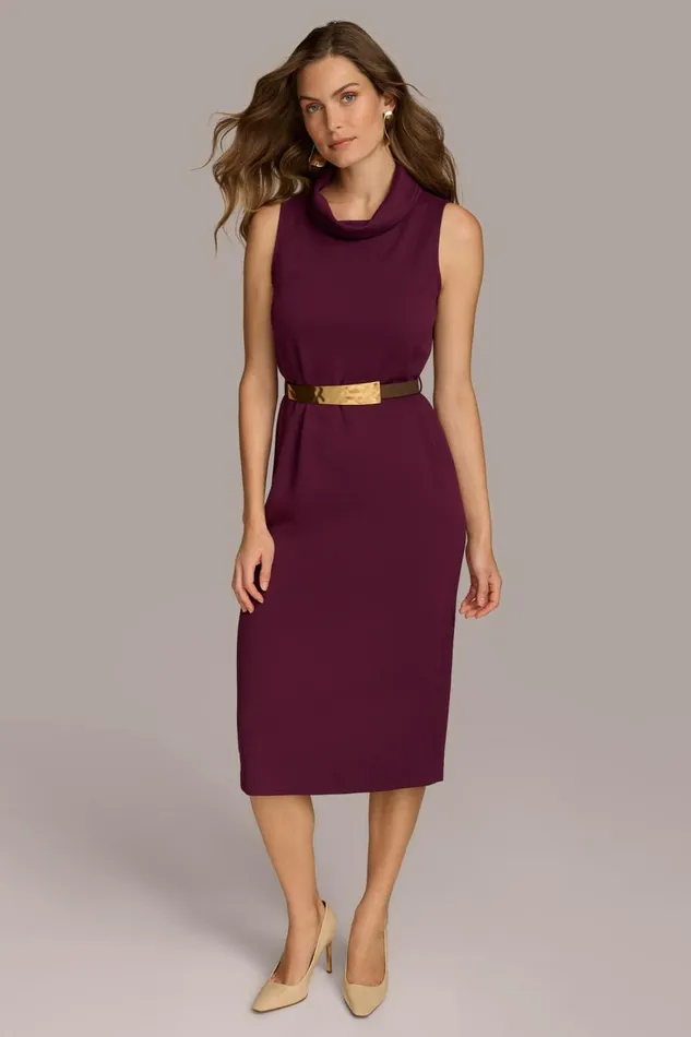 Women Donna Karan Dresses And Jumpsuits MOCK NECK MIDI DRESS WITH BELT Elderberry Women Donna Karan Dresses And Jumpsuits MOCK NECK MIDI DRESS WITH BELT Elderberry