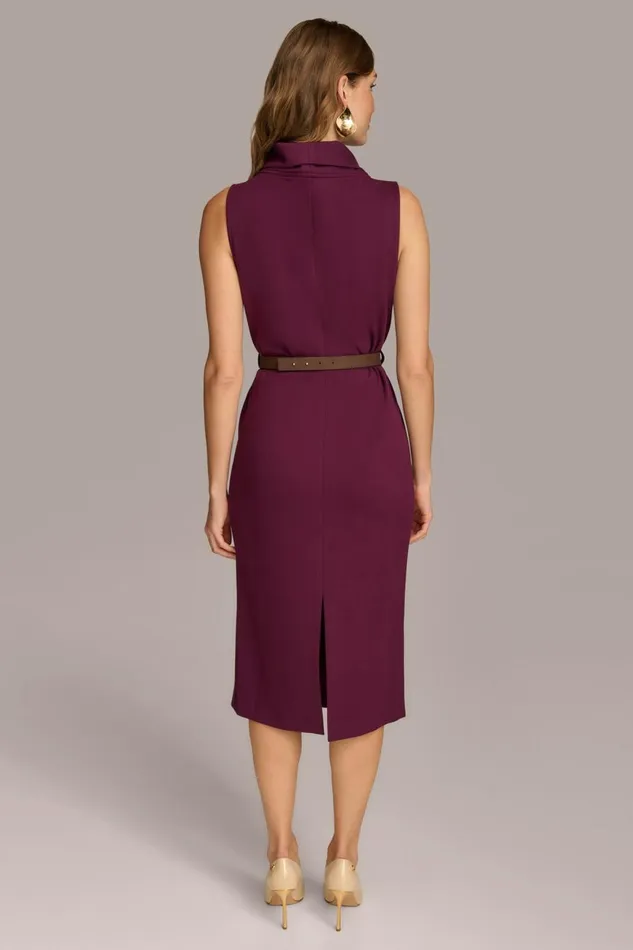 Women Donna Karan Dresses And Jumpsuits MOCK NECK MIDI DRESS WITH BELT Elderberry