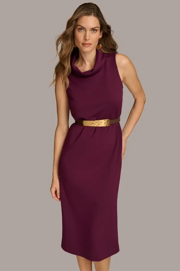 Women Donna Karan Dresses And Jumpsuits MOCK NECK MIDI DRESS WITH BELT Elderberry