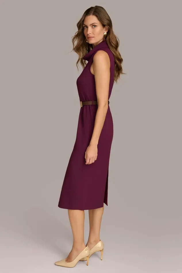 Women Donna Karan Dresses And Jumpsuits MOCK NECK MIDI DRESS WITH BELT Elderberry