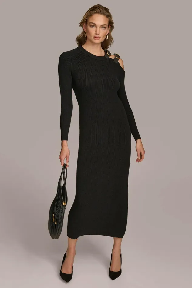 Women Donna Karan Dresses And Jumpsuits ONE SIDED COLD SHOULDER MIDI DRESS Black Women Donna Karan Dresses And Jumpsuits ONE SIDED COLD SHOULDER MIDI DRESS Black
