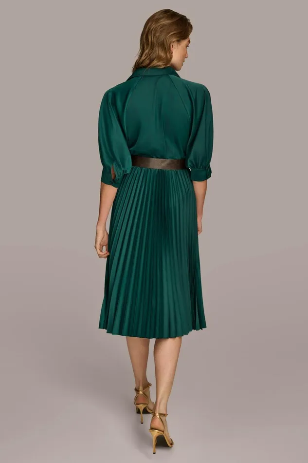 Women Donna Karan Dresses And Jumpsuits PLEATED SHIRT DRESS Spruce