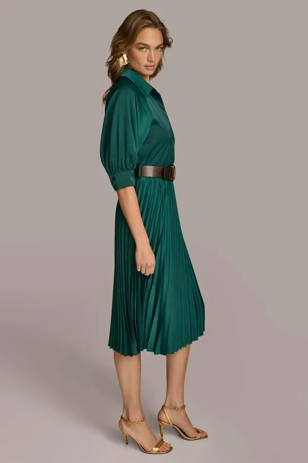 Women Donna Karan Dresses And Jumpsuits PLEATED SHIRT DRESS Spruce
