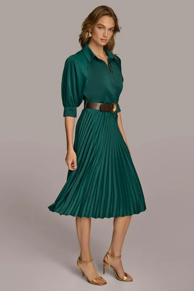 Women Donna Karan Dresses And Jumpsuits PLEATED SHIRT DRESS Spruce
