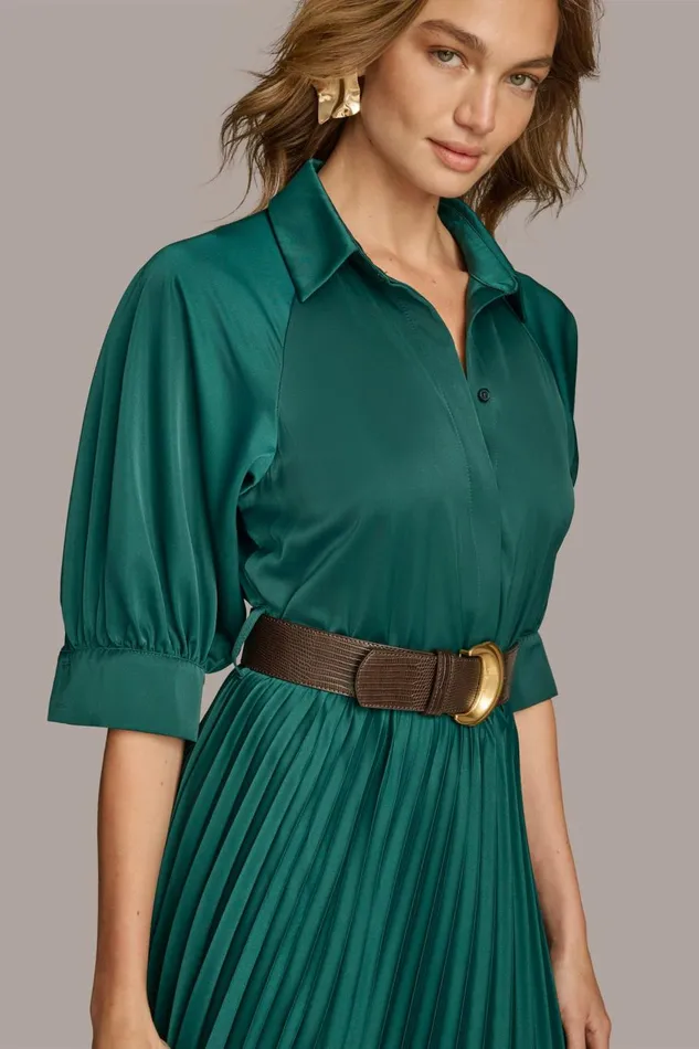 Women Donna Karan Dresses And Jumpsuits PLEATED SHIRT DRESS Spruce