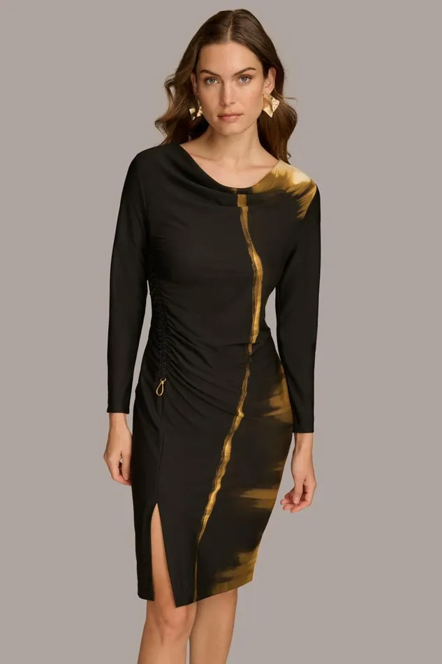 Women Donna Karan Dresses And Jumpsuits PRINT COWL NECK DRESS Gold Multi
