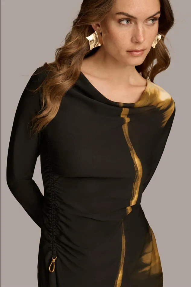 Women Donna Karan Dresses And Jumpsuits PRINT COWL NECK DRESS Gold Multi