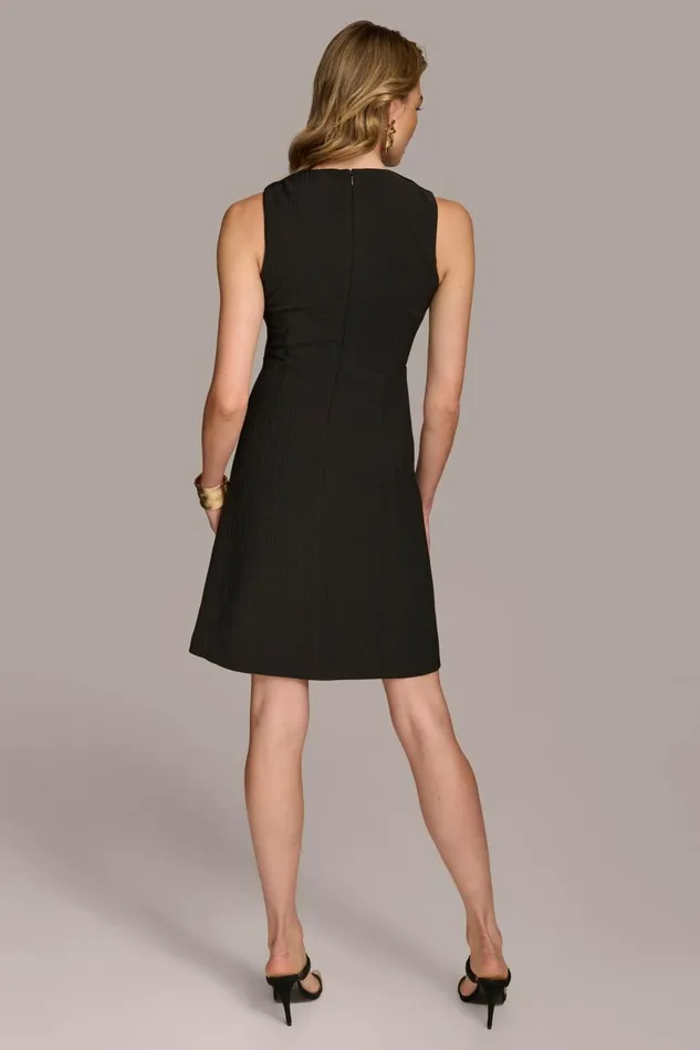 Women Donna Karan Dresses And Jumpsuits RIBBED DRESS WITH BUTTONS Black