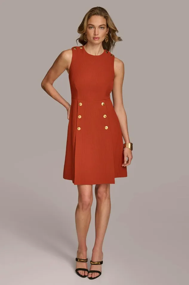 Women Donna Karan Dresses And Jumpsuits RIBBED DRESS WITH BUTTONS Burnt Orange