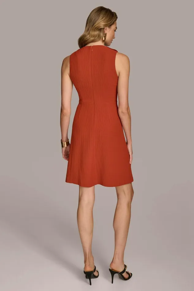 Women Donna Karan Dresses And Jumpsuits RIBBED DRESS WITH BUTTONS Burnt Orange