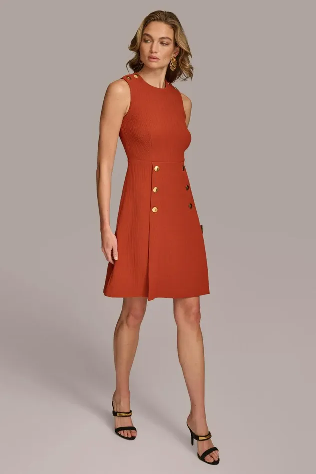 Women Donna Karan Dresses And Jumpsuits RIBBED DRESS WITH BUTTONS Burnt Orange