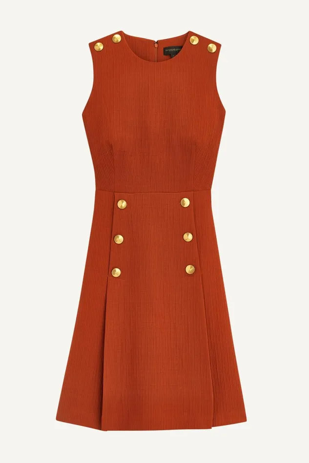 Women Donna Karan Dresses And Jumpsuits RIBBED DRESS WITH BUTTONS Burnt Orange