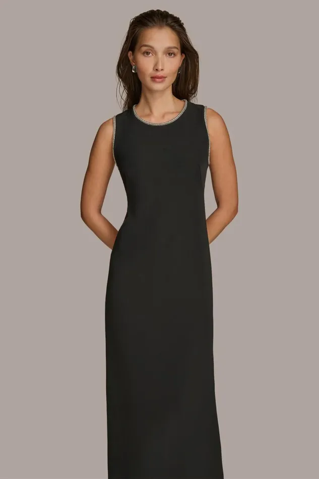 Women Donna Karan Dresses And Jumpsuits SCUBA GOWN WITH HOT FIX TRIM Black