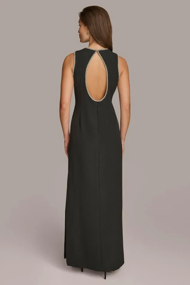 Women Donna Karan Dresses And Jumpsuits SCUBA GOWN WITH HOT FIX TRIM Black