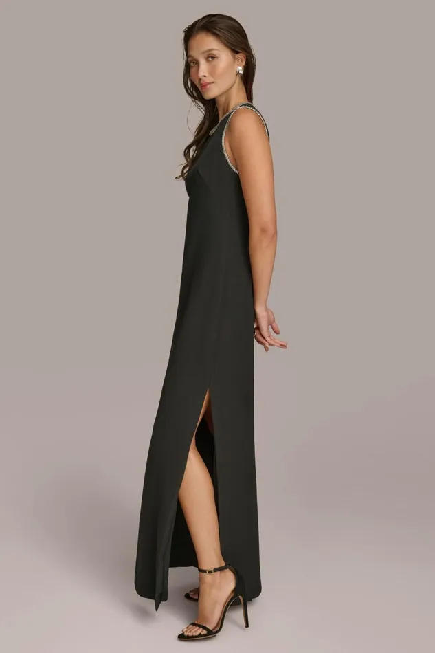 Women Donna Karan Dresses And Jumpsuits SCUBA GOWN WITH HOT FIX TRIM Black