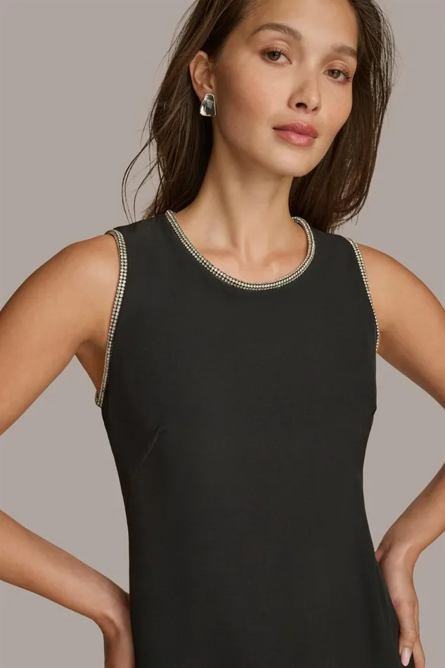 Women Donna Karan Dresses And Jumpsuits SCUBA GOWN WITH HOT FIX TRIM Black