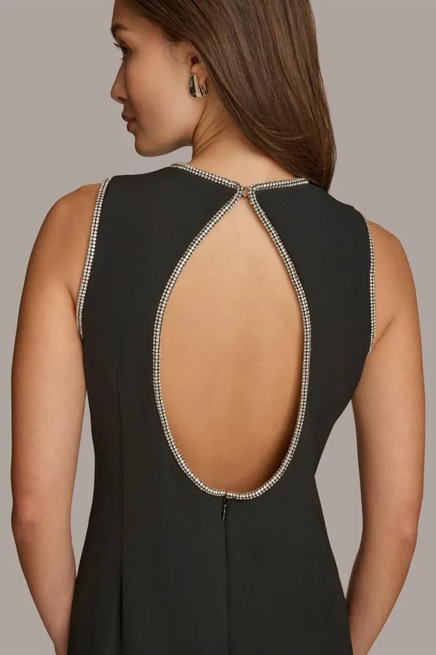 Women Donna Karan Dresses And Jumpsuits SCUBA GOWN WITH HOT FIX TRIM Black