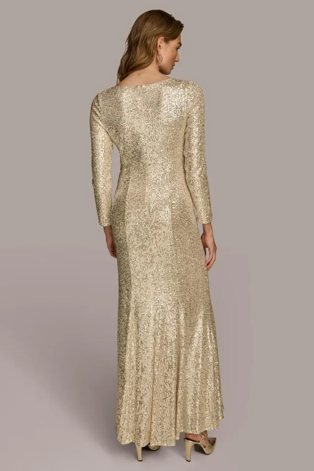 Women Donna Karan Dresses And Jumpsuits SEQUIN BOAT NECK GOWN Canvassilver