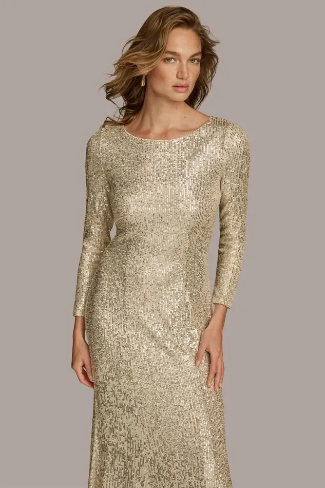 Women Donna Karan Dresses And Jumpsuits SEQUIN BOAT NECK GOWN Canvassilver