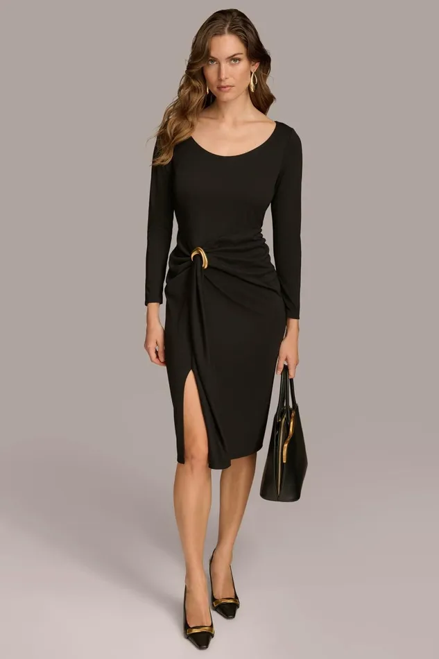 Women Donna Karan Dresses And Jumpsuits SHEATH ROUCHED SIDE DRESS Black