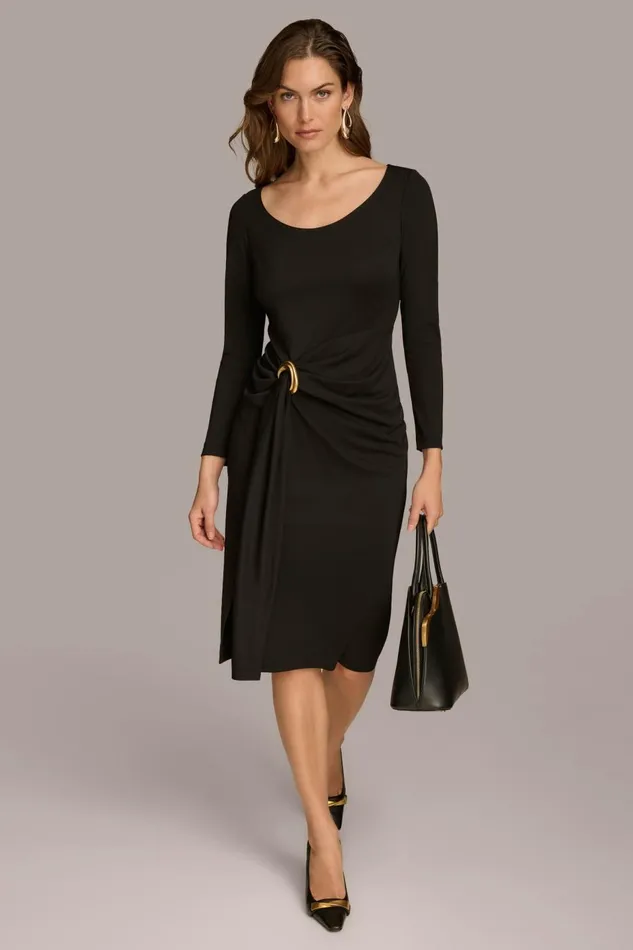 Women Donna Karan Dresses And Jumpsuits SHEATH ROUCHED SIDE DRESS Black